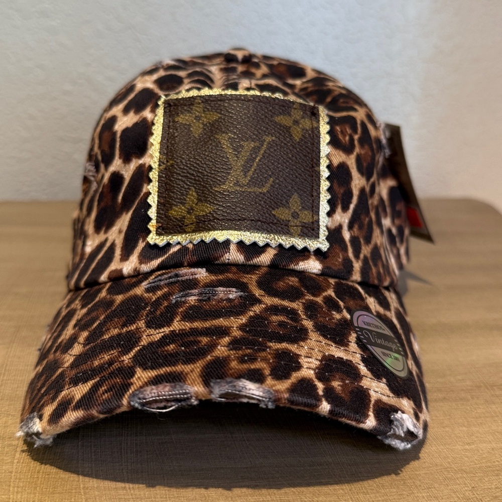 Leopard distressed Cap with Louis Vuitton vintage Patch